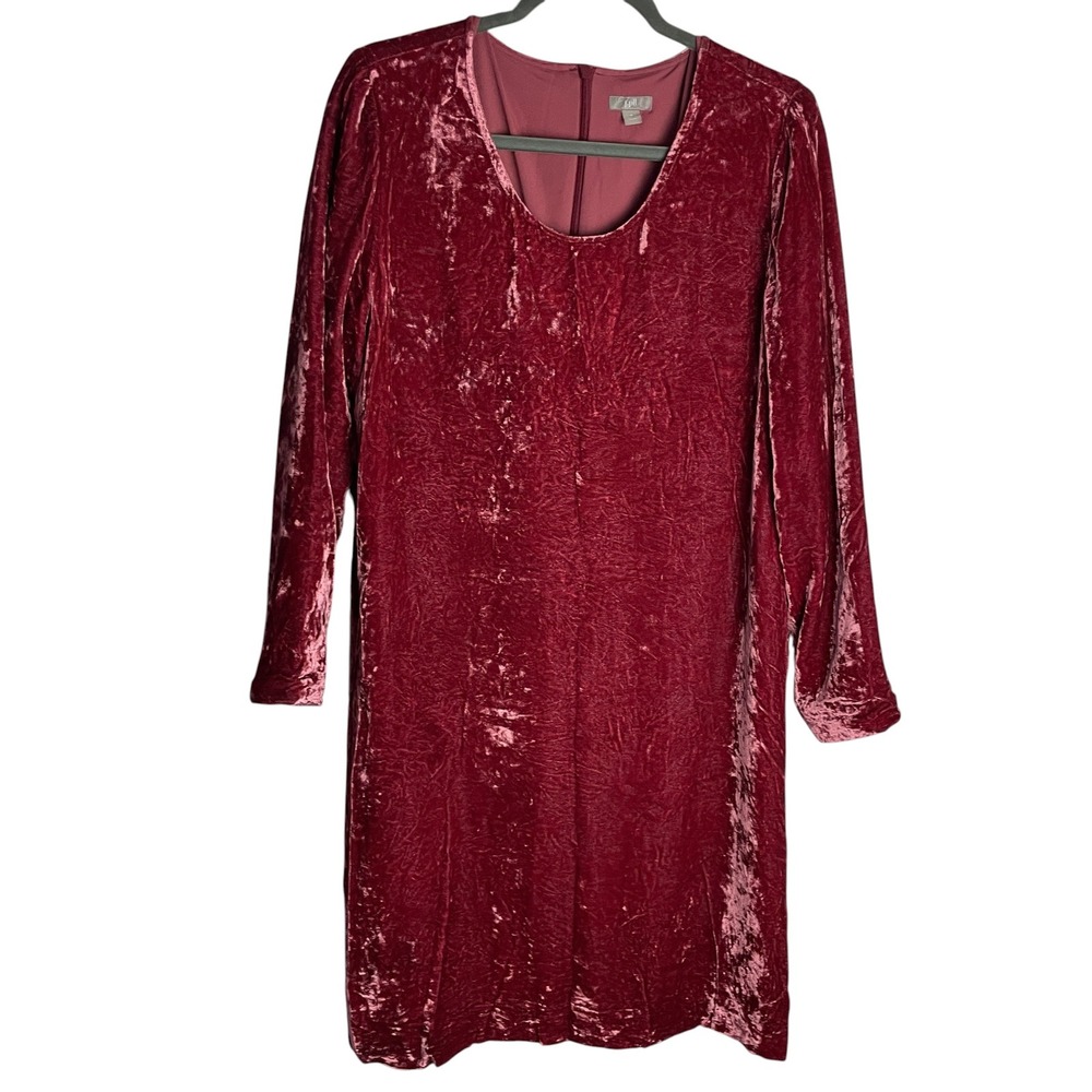 J Jill Womens Silk Blend Velvet Dress Size M Rose Long Sleeve Shift Back Zip